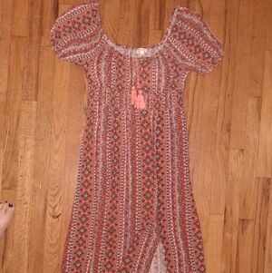 Derek Heart Coral and White Boho Maxi Dress